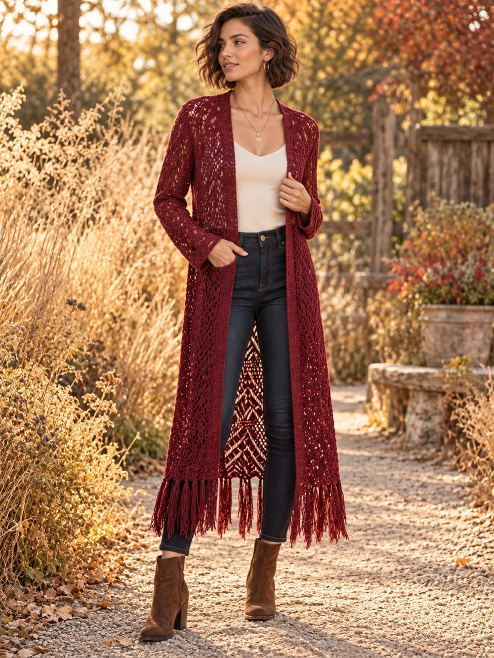 HEYSON Crochet Fringe Duster Cardigan - NWT